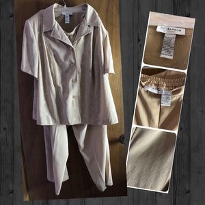 Womens Sag Harbour Pant Suit 22 W Light Tan Short Sleeve New